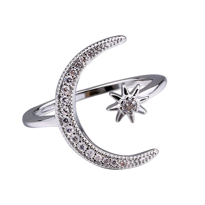 Moon & Star Adjustable Open Ring