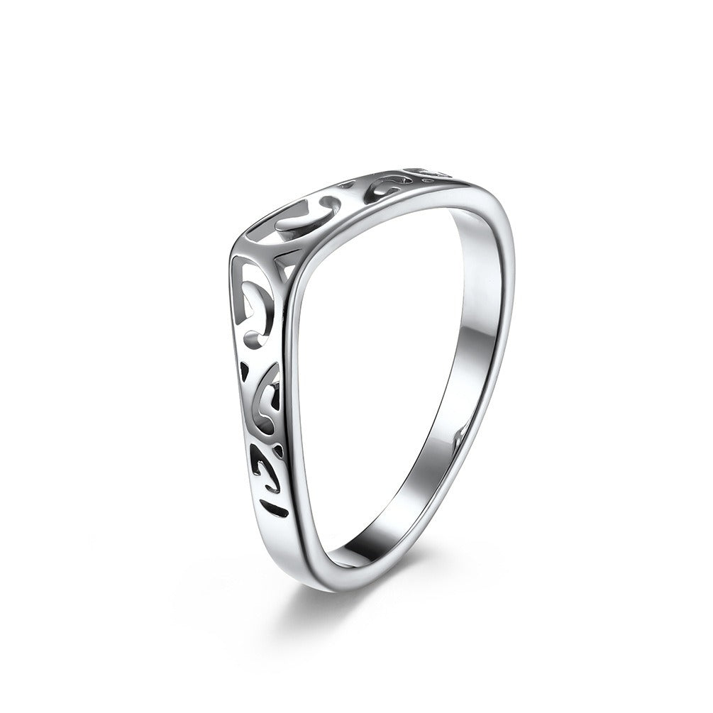 S925 Silver Light Luxury Niche Statement Band : Dual-Color Hollow Totem Ring