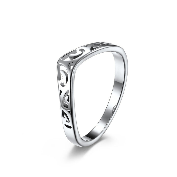 S925 Silver Light Luxury Niche Statement Band : Dual-Color Hollow Totem Ring