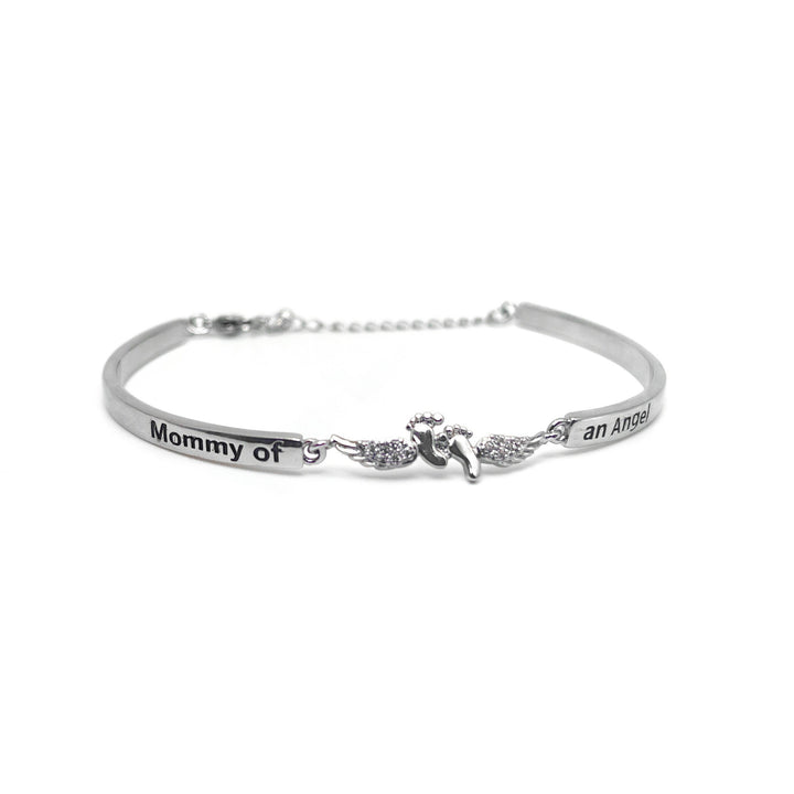 S925 Silver Diamond-Paved Baby Footprint  "Mommy of an Angel" Memorial Bracelet