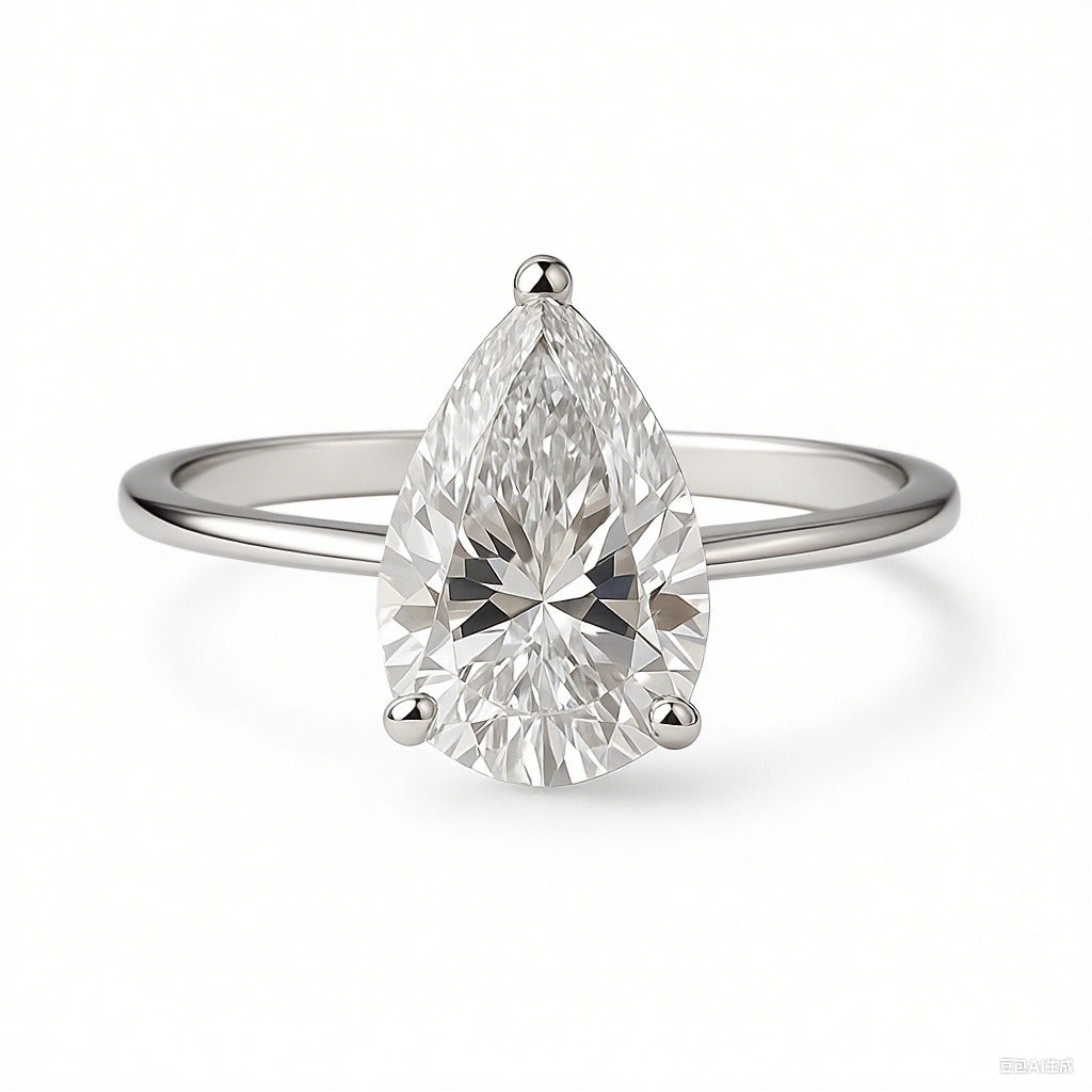 18K Gold/White Gold/Rose Gold Pear Solitaire Diamond Ring - Lab-Grown Diamond Light Luxury Minimalist Band