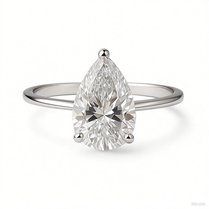 18K Gold/White Gold/Rose Gold Pear Solitaire Diamond Ring - Lab-Grown Diamond Light Luxury Minimalist Band