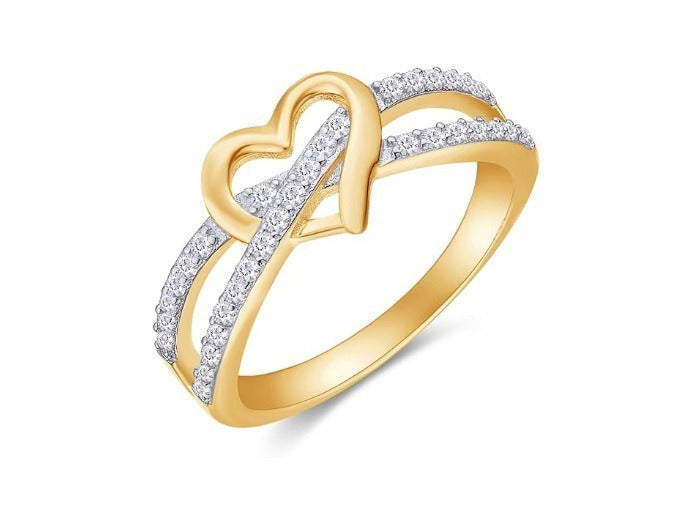18K Gold Light Luxury Romantic Three-Color Heart Full-Diamond Couple Rings