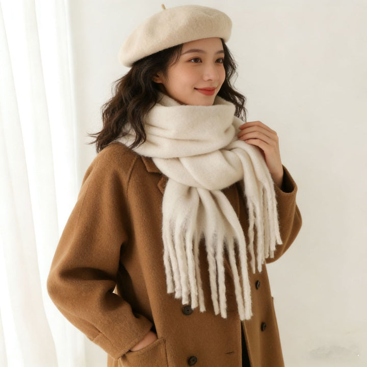 Multi-Color Fuzzy Fringe Winter Scarf - Light Luxury Warm Soft Wrap