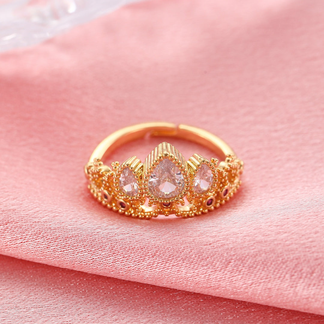 Princess-Style Crown Diamond-Encrusted Ring - Gold & Silver Two-Color Women's Light Luxury Gorgeous Accessory