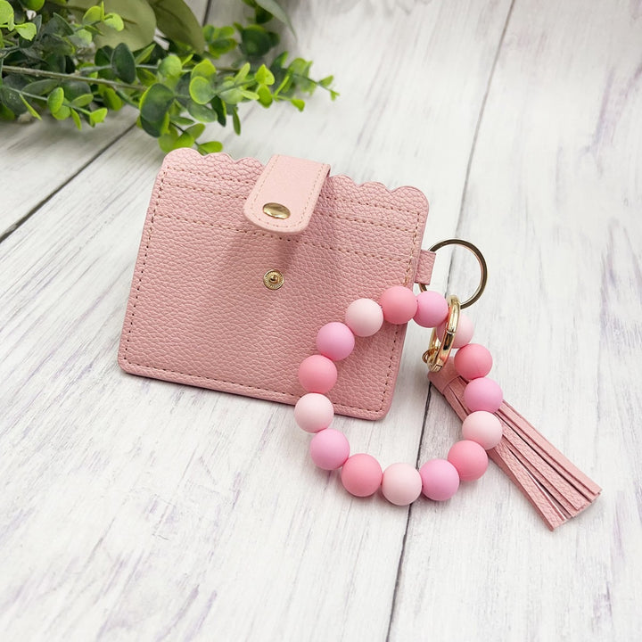 Multi-Color Leather Card Holder + Silicone Bead Tassel Charm - Light Luxury Minimalist Portable Coin Purse