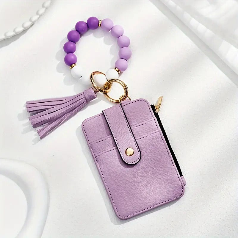 Multi-Style Leather Card Holder + Silicone Bead Tassel Charm - Light Luxury Portable Coin Purse