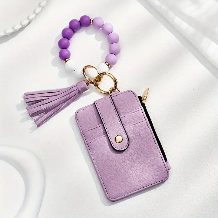 Multi-Style Leather Card Holder + Silicone Bead Tassel Charm - Light Luxury Portable Coin Purse