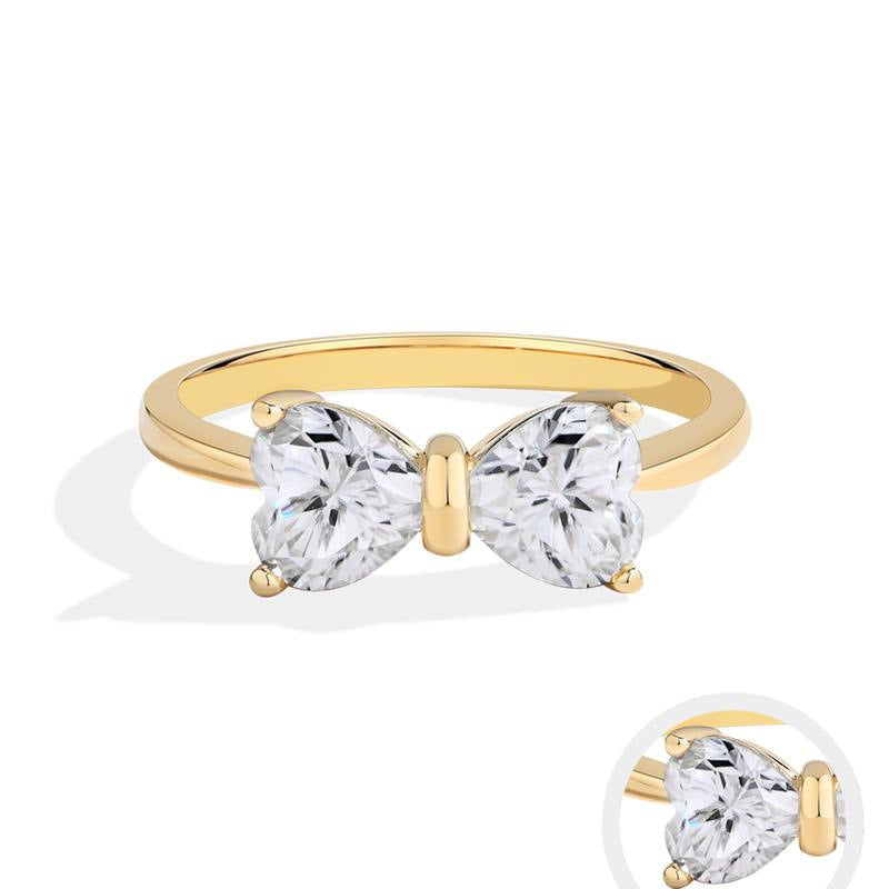 18K Gold / 18K White Gold Double Stone Bow Ring Minimal & Elegant Fine Jewelry Design