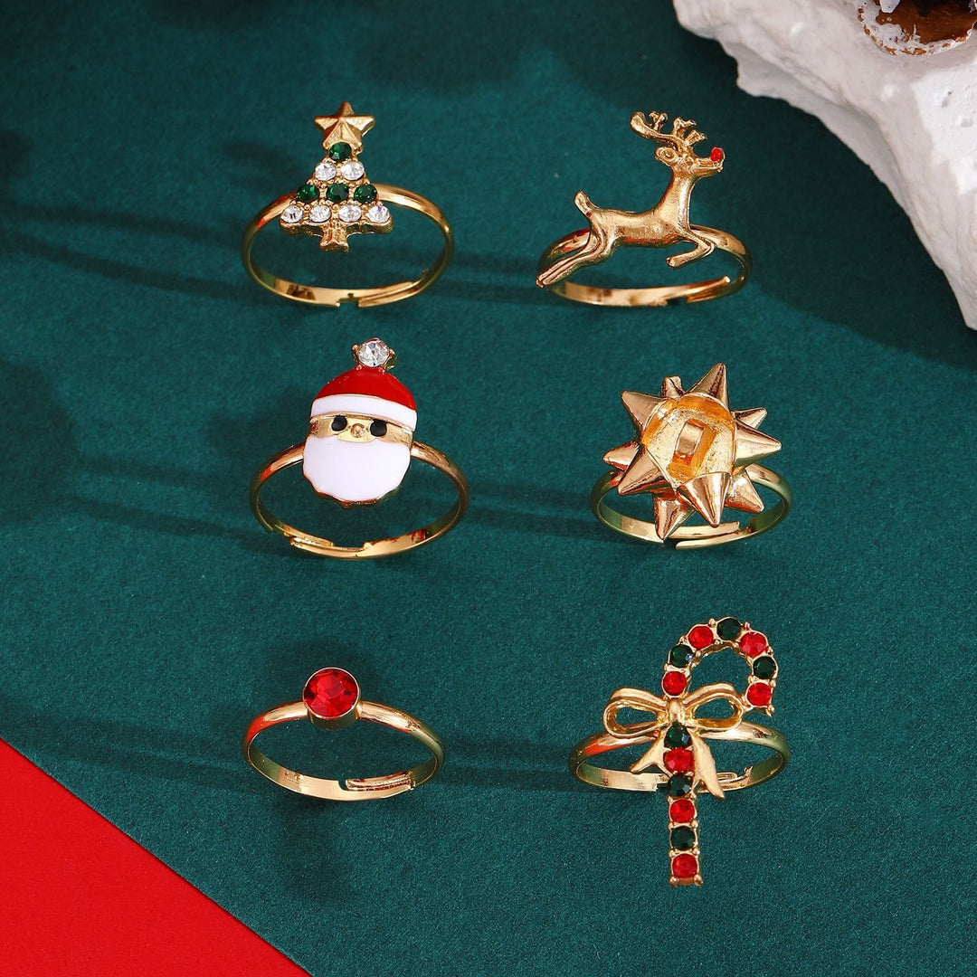 Christmas-Themed Open Ring Sets - Multi-Element Women's Festival Sweet-Style Accessory