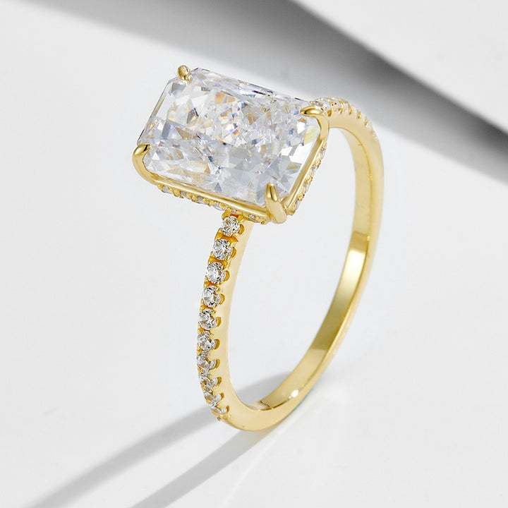 Light Luxury Rectangular Center Stone Ring - Gold/Silver Two-Color Women's Engagement Diamond Ring