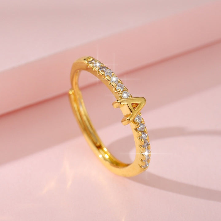 26 Letters Optional Diamond-Encrusted Ring - Gold/Silver Two-Color Women's Light Luxury Minimalist Personalized Accessory