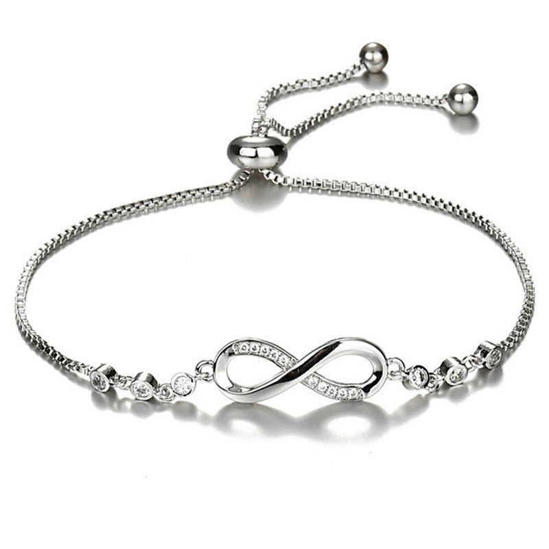 Multi-Color Infinity Symbol Diamond-Encrusted Bracelet - Gold/Silver/Rose Gold Women's Light Luxury Eternal Love Accessory