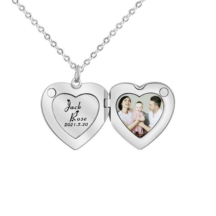 For Love - Customized Double Names, Dates & Photo Heart Necklace
