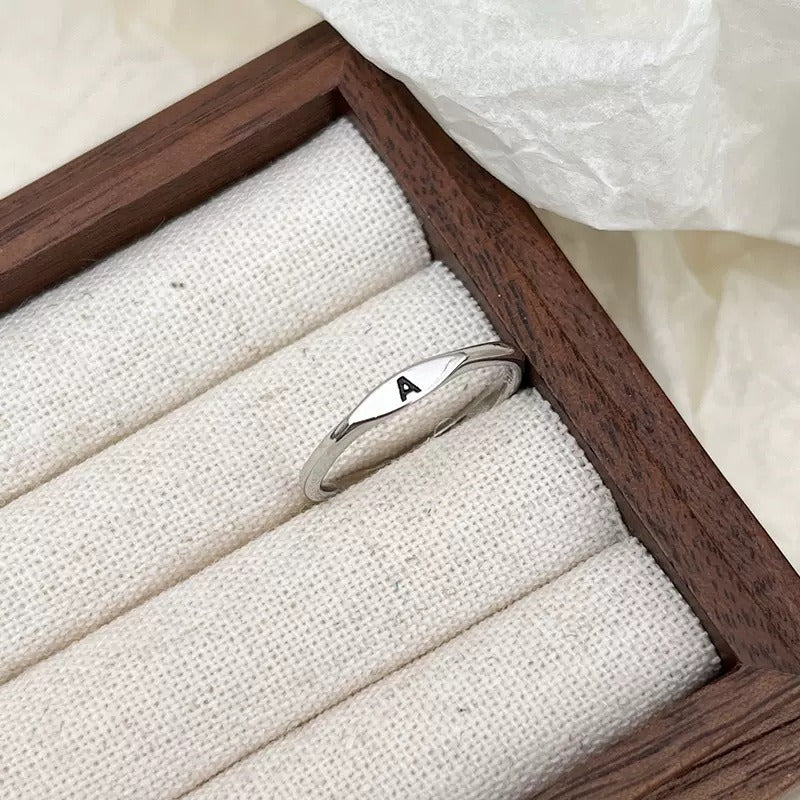 S925 Silver 18K Gold 26-Letter Minimalist Plain Band Ring