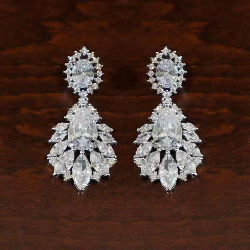 Plume Diamond Opulence 18K White Gold Full Diamond Drop Earrings（2PCS）
