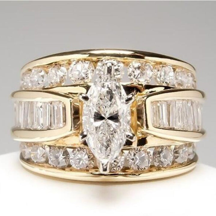 18K Gold\S925 Silver Light Luxury High-End Three-Color Marquise Main Diamond Full-Circle Diamond Ring