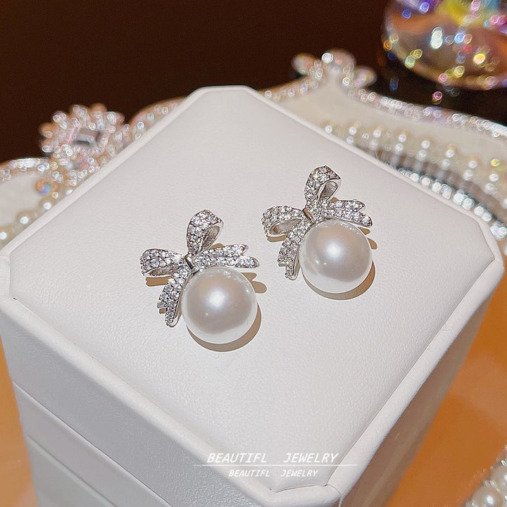 Luxury Pearl & Diamond Bow Stud Earrings | Elegant Sparkle for Everyday & Special Moments
