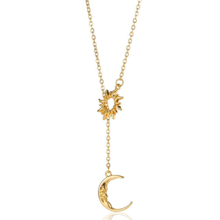 Sun & Moon Y-Drop Necklace - 18K Gold/Silver Retro Niche Pendant Necklace Unisex Fashion Clavicle Chain