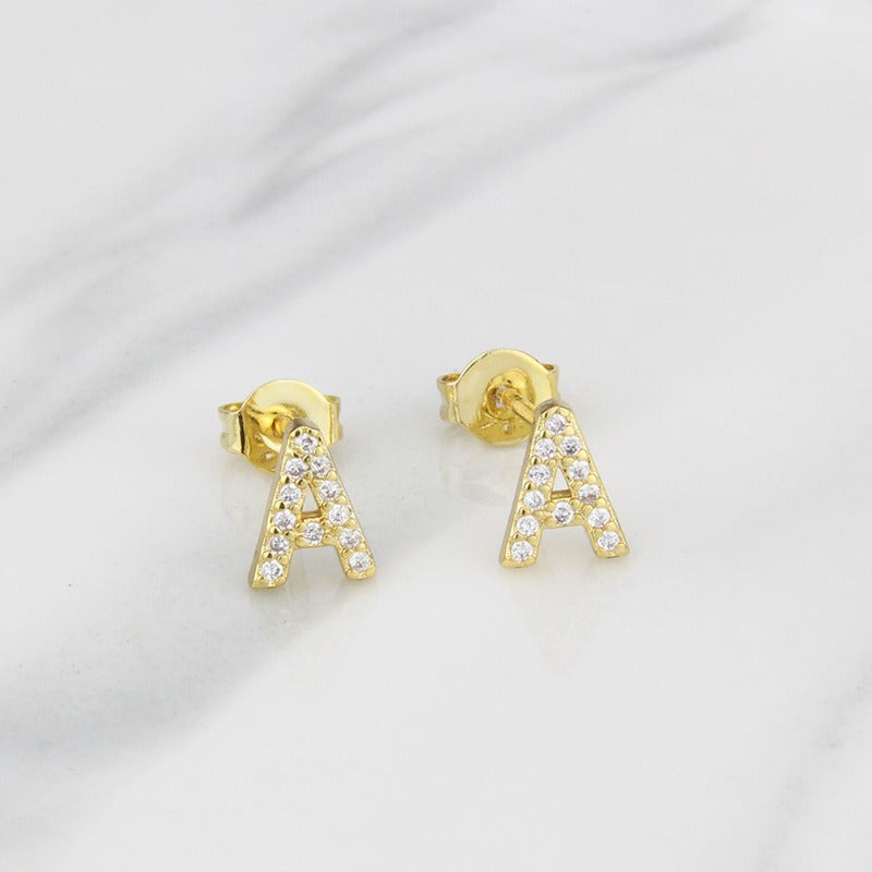 18K Gold 26-Letter Full-Diamond Earrings