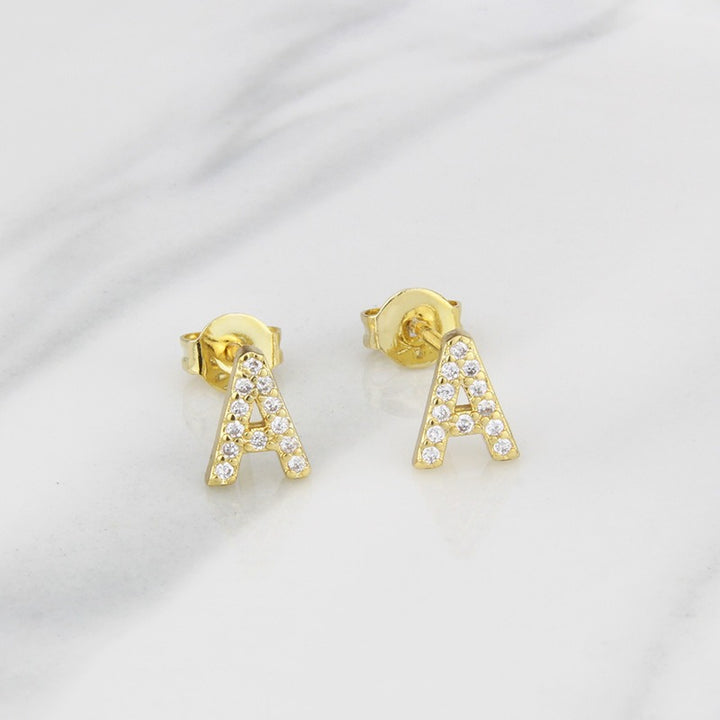 18K Gold 26-Letter Full-Diamond Earrings