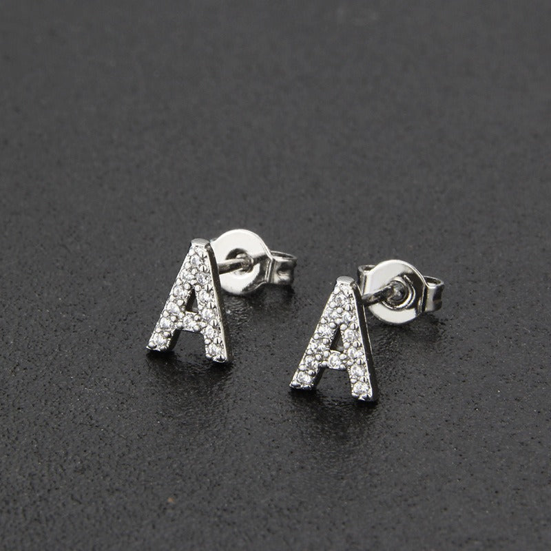 18K Gold 26-Letter Full-Diamond Earrings