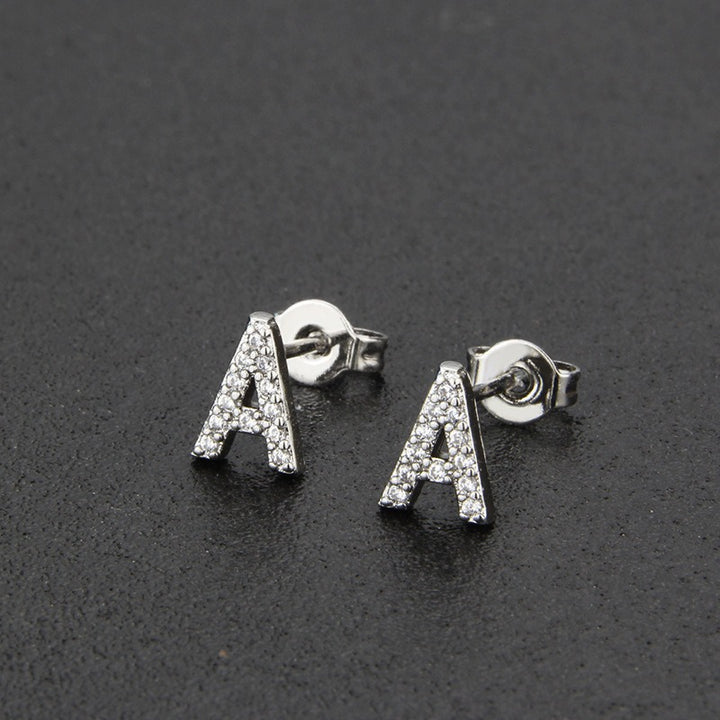18K Gold 26-Letter Full-Diamond Earrings