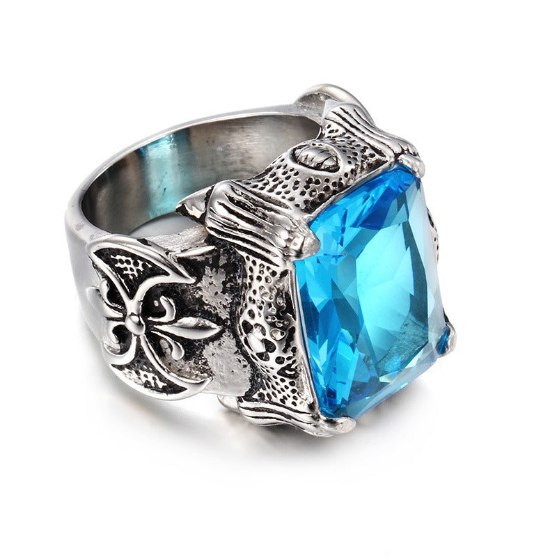 Retro Dark Multi-Color Large Gemstone Ring - Antique Gold/Silver Plated Unisex Niche Statement Band