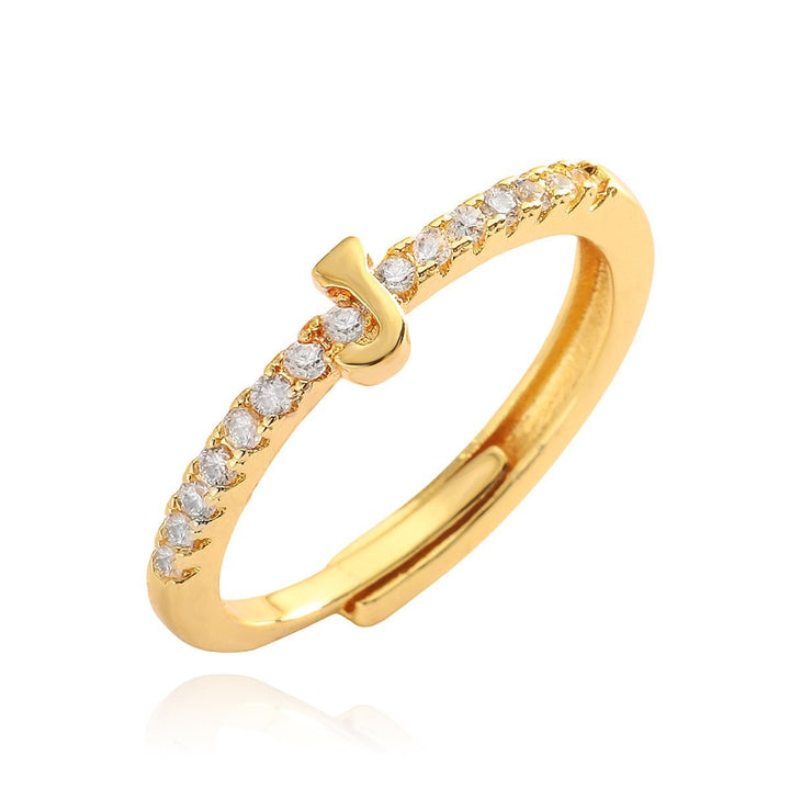 26 Letters Optional Diamond-Encrusted Ring - Gold/Silver Two-Color Women's Light Luxury Minimalist Personalized Accessory