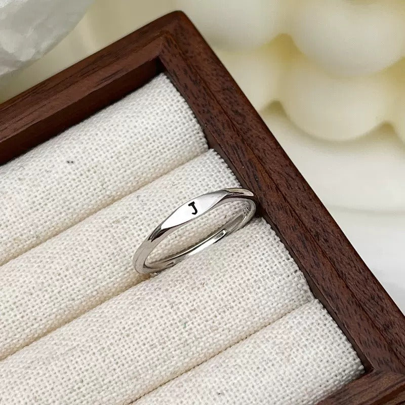 S925 Silver 18K Gold 26-Letter Minimalist Plain Band Ring