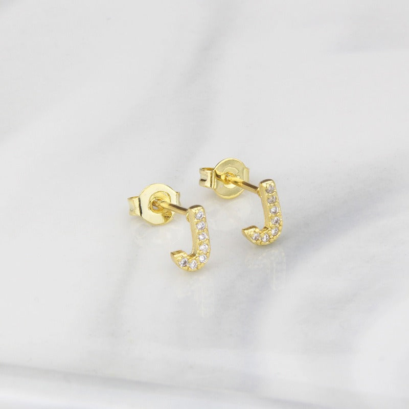 18K Gold 26-Letter Full-Diamond Earrings