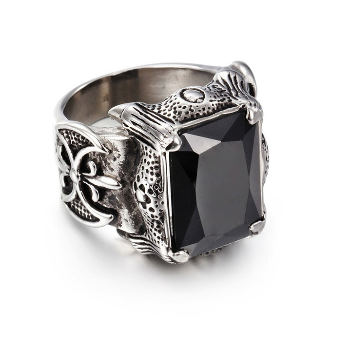 Retro Dark Multi-Color Large Gemstone Ring - Antique Gold/Silver Plated Unisex Niche Statement Band