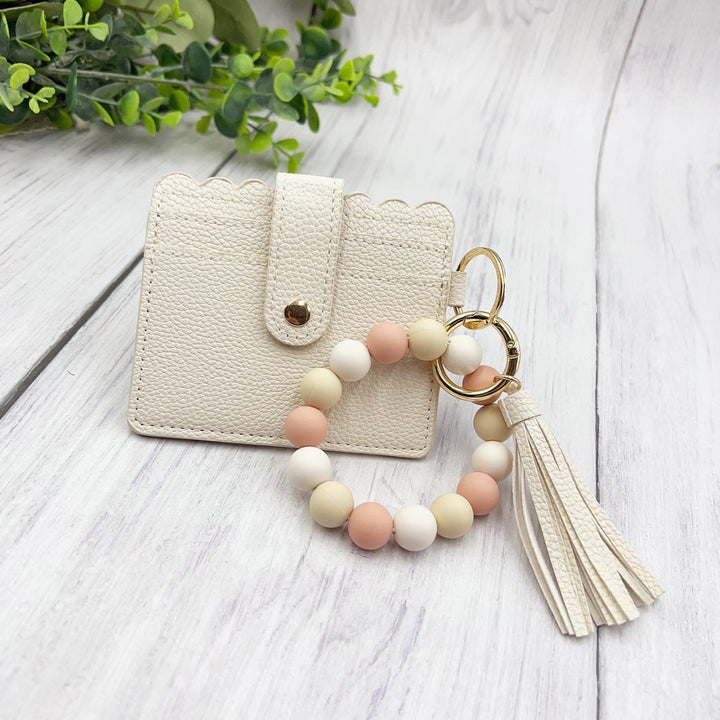 Multi-Color Leather Card Holder + Silicone Bead Tassel Charm - Light Luxury Minimalist Portable Coin Purse