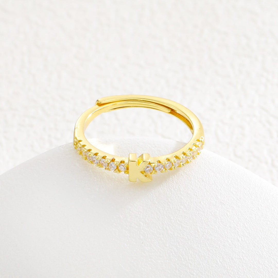 26 Letters Optional Diamond-Encrusted Ring - Gold/Silver Two-Color Women's Light Luxury Minimalist Personalized Accessory