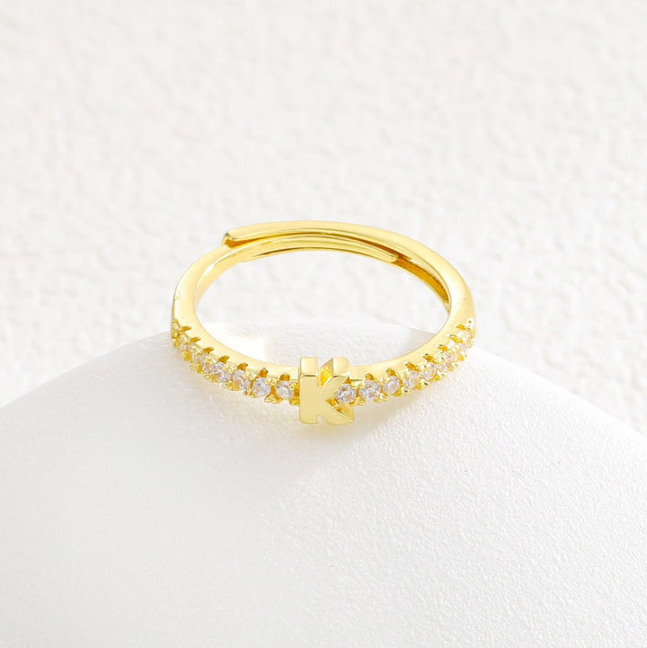 26 Letters Optional Diamond-Encrusted Ring - Gold/Silver Two-Color Women's Light Luxury Minimalist Personalized Accessory