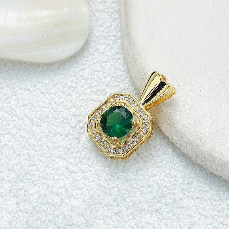 18K Gold Multi-Color Diamond-Paved Color Crystal Pendant Necklace