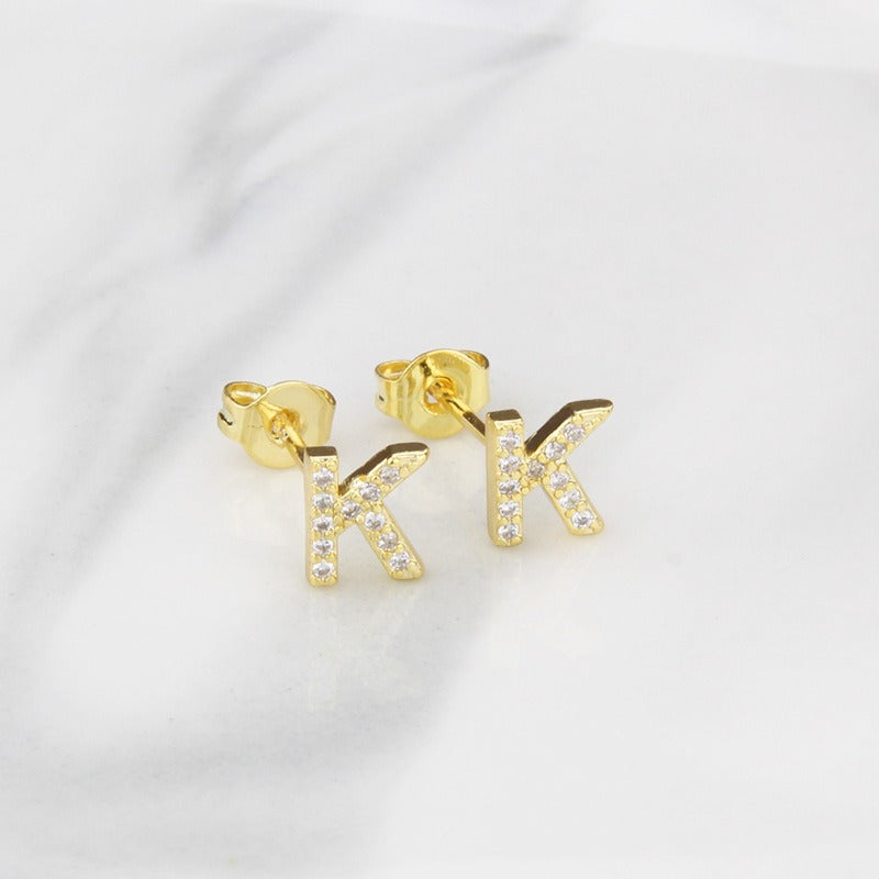 18K Gold 26-Letter Full-Diamond Earrings