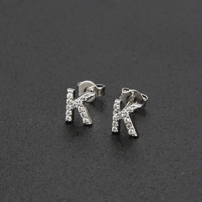 18K Gold 26-Letter Full-Diamond Earrings