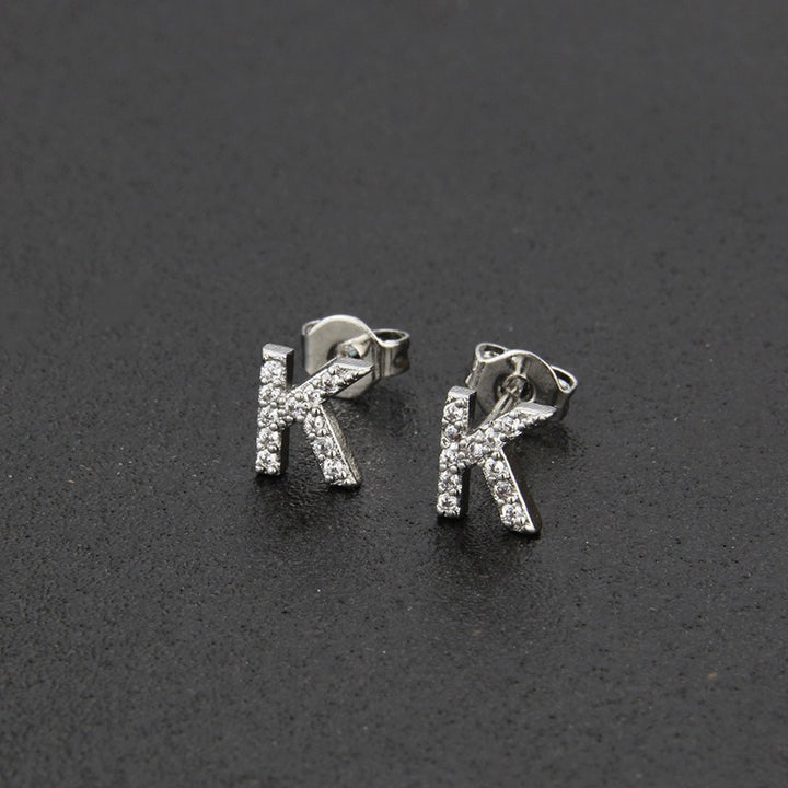 18K Gold 26-Letter Full-Diamond Earrings