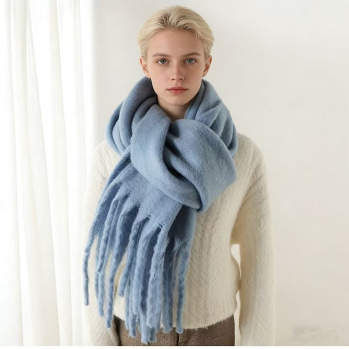 Multi-Color Fuzzy Fringe Winter Scarf - Light Luxury Warm Soft Wrap