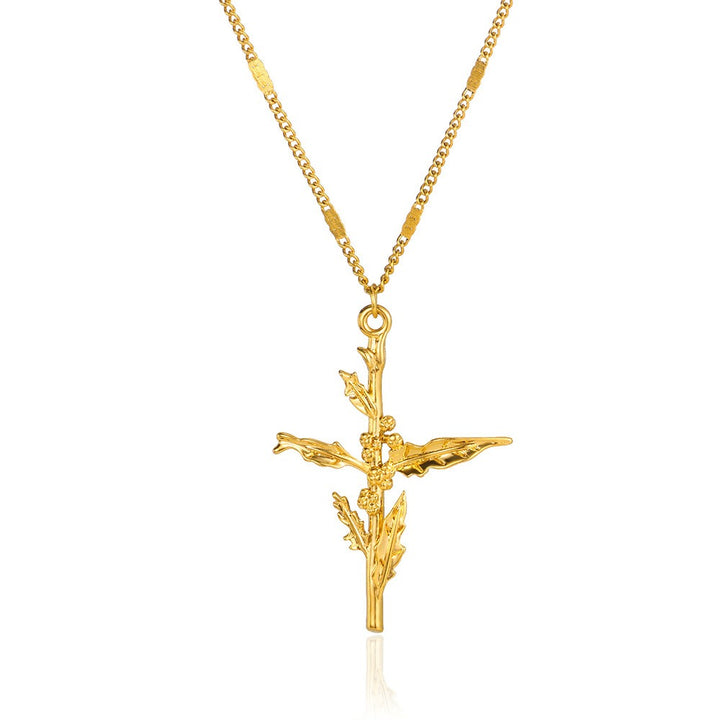 12-Month Birth Flower Cross Necklace 18K Gold-Plated Embossed Floral Pendant Light Luxury Memorial Choker