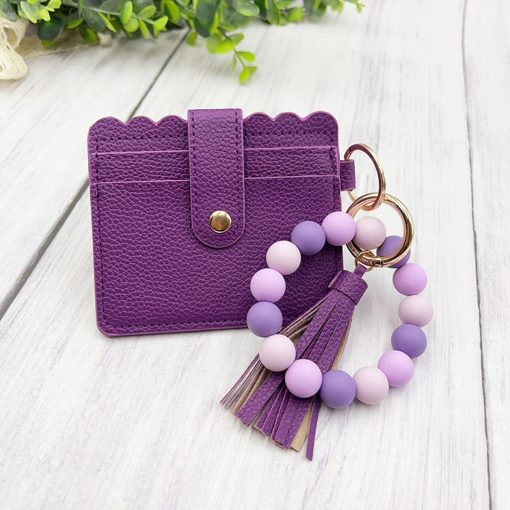 Multi-Color Leather Card Holder + Silicone Bead Tassel Charm - Light Luxury Minimalist Portable Coin Purse
