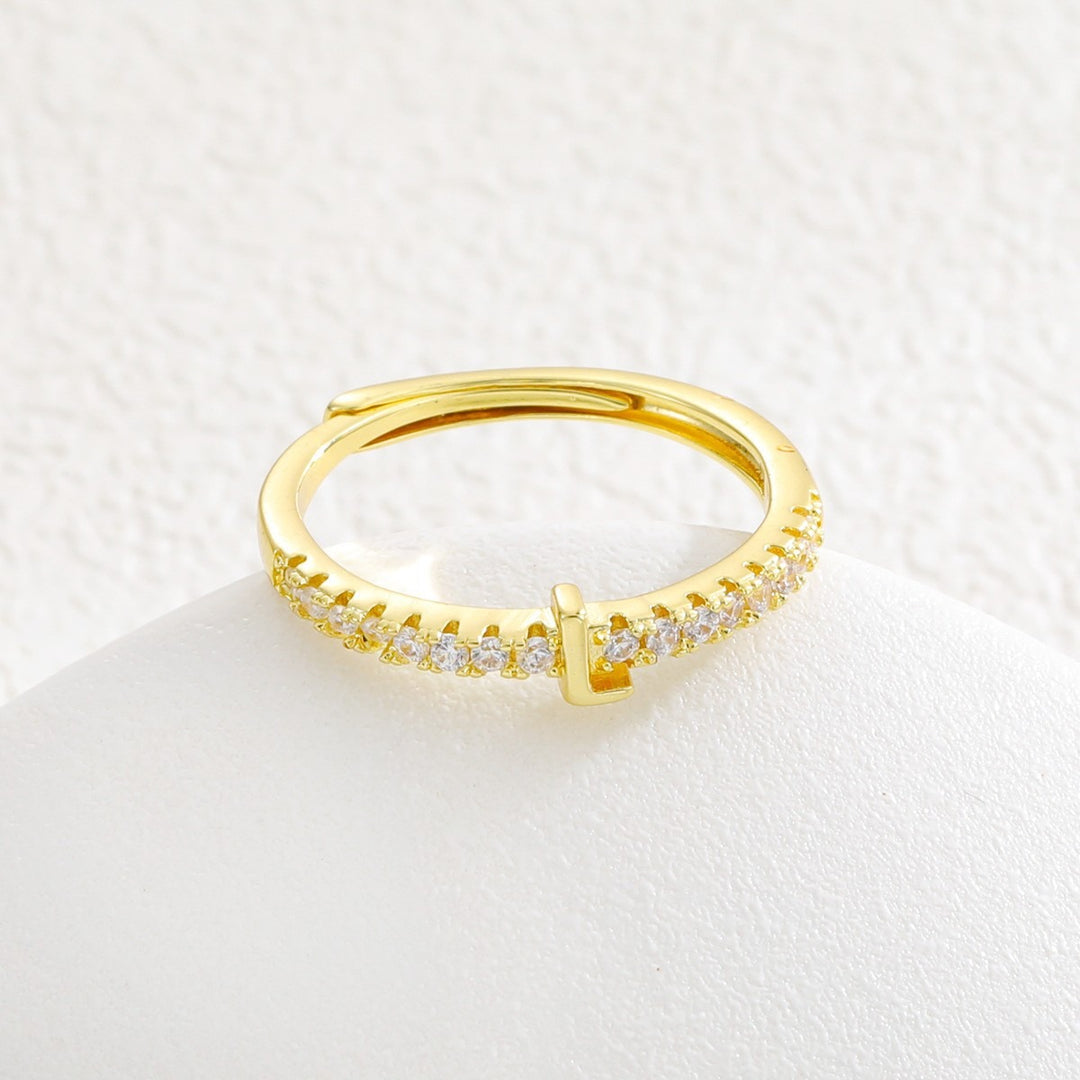26 Letters Optional Diamond-Encrusted Ring - Gold/Silver Two-Color Women's Light Luxury Minimalist Personalized Accessory