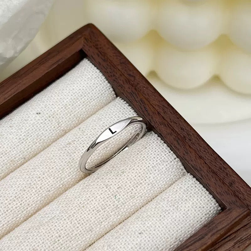 S925 Silver 18K Gold 26-Letter Minimalist Plain Band Ring