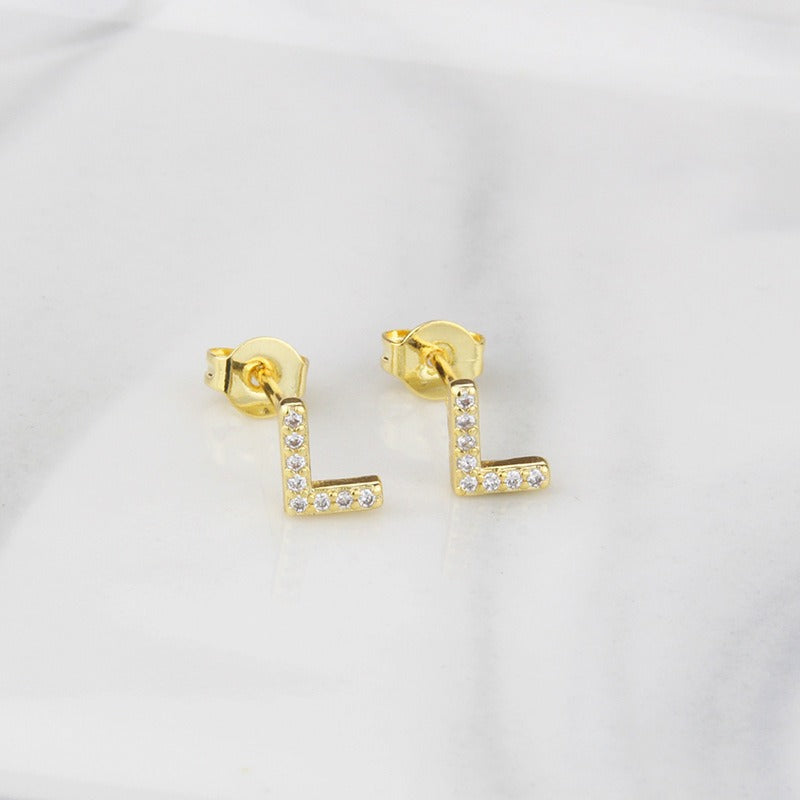 18K Gold 26-Letter Full-Diamond Earrings