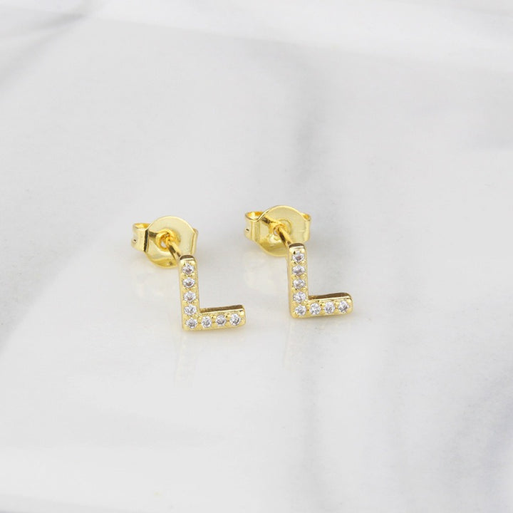 18K Gold 26-Letter Full-Diamond Earrings
