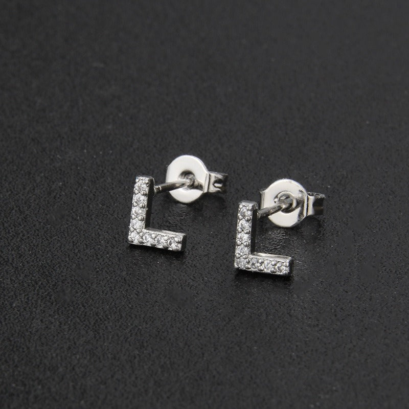 18K Gold 26-Letter Full-Diamond Earrings
