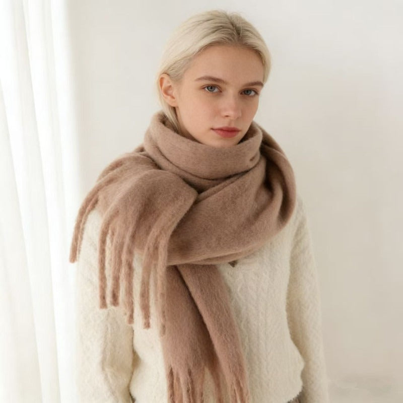 Multi-Color Fuzzy Fringe Winter Scarf - Light Luxury Warm Soft Wrap