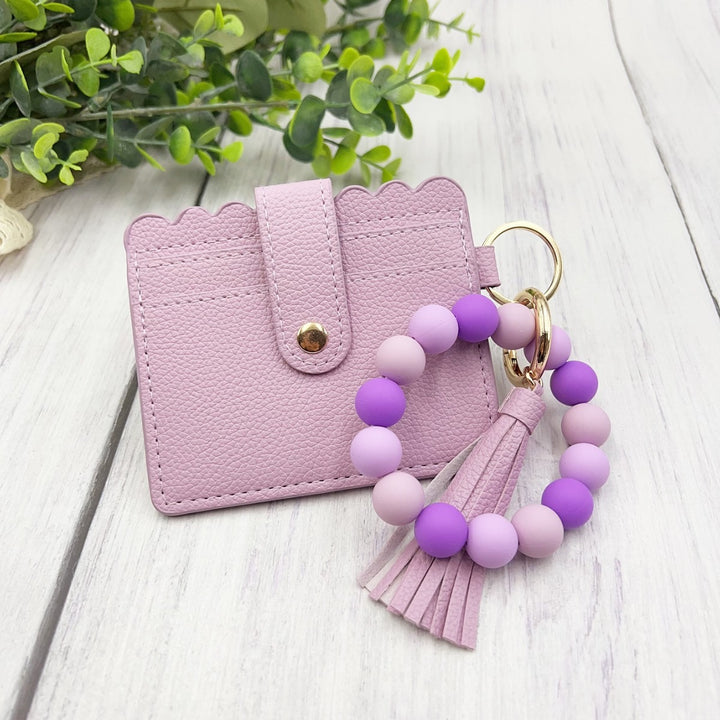 Multi-Color Leather Card Holder + Silicone Bead Tassel Charm - Light Luxury Minimalist Portable Coin Purse