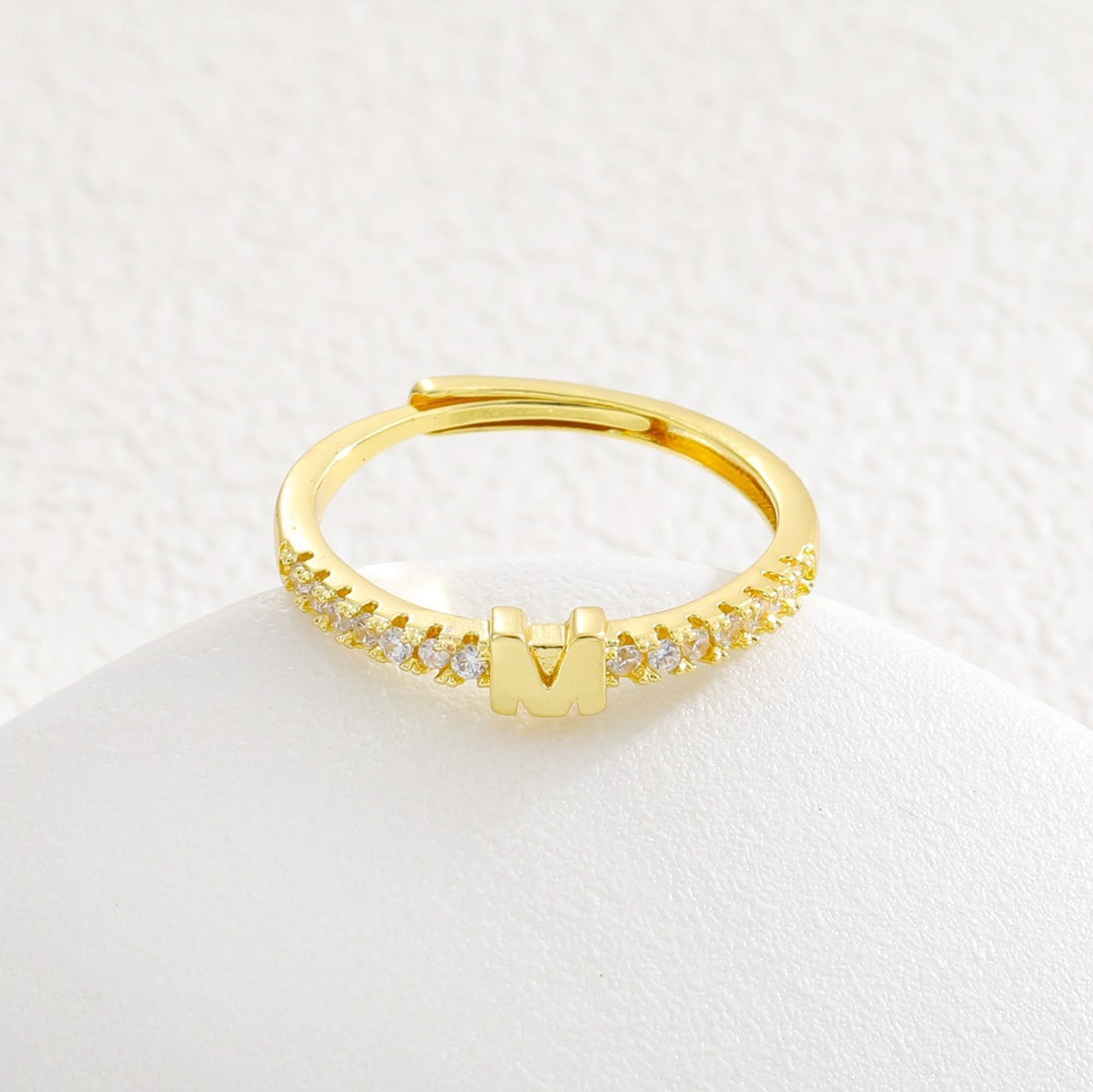 26 Letters Optional Diamond-Encrusted Ring - Gold/Silver Two-Color Women's Light Luxury Minimalist Personalized Accessory